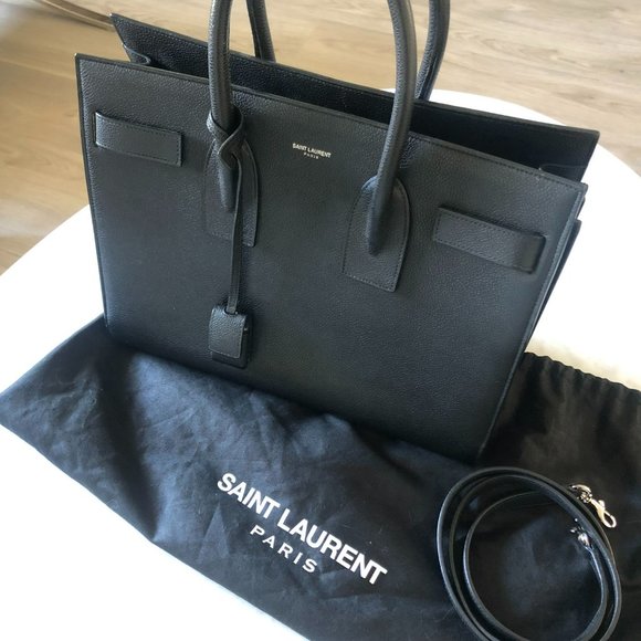 Saint Laurent YSL Black Grained Leather Small Sac de Jour Top Handle w/ Strap - Picture 10 of 12